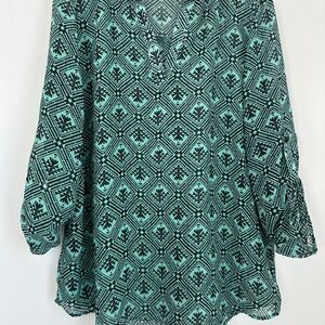 RD Style Aqua and Black Geometric Blouse